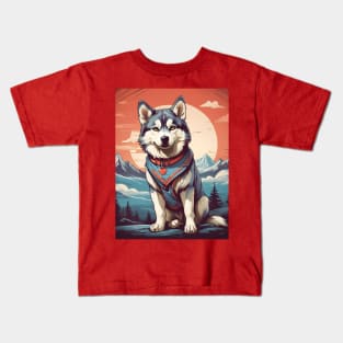 Siberian Husky in a mountain landscape Kids T-Shirt